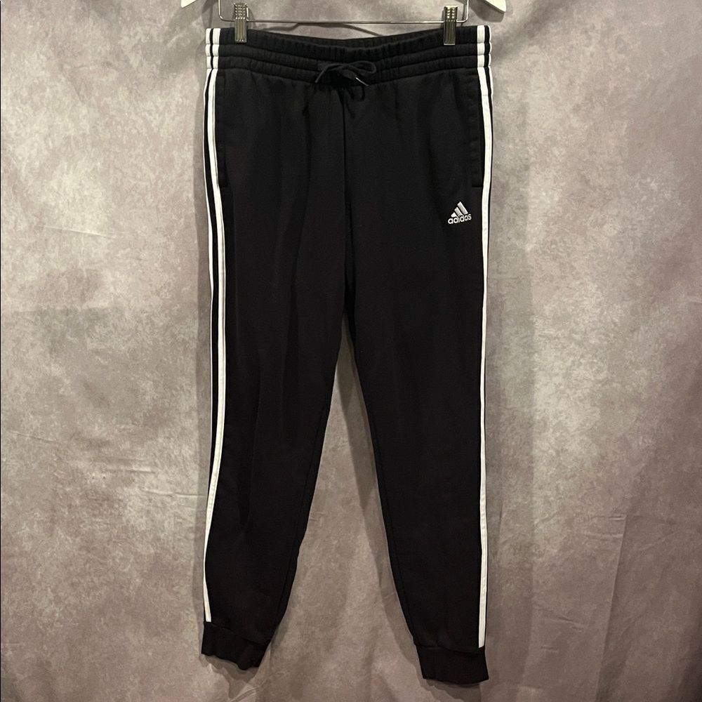 Adidas Black Sweatpants with White Stripes size large